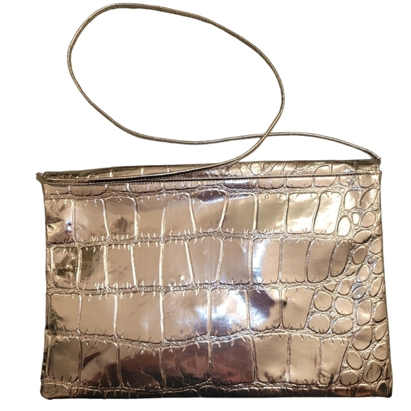 Silver Crocodile Print Purse 12.5" x 8.5" - Picture 2 of 3